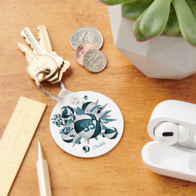 Llavero Baloncesto verde azulado estrellas chicas regalos  (Escritorio )