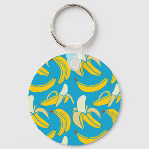 Llavero Bananas amarillas, patrón de fondo azul