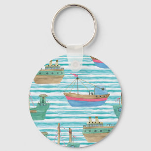 Llavero Bandas De Barco: Patrón De Pintura De Acuarela.