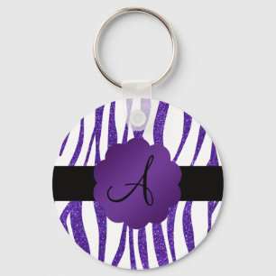 Llavero Bandas de purpurina morado monogramo