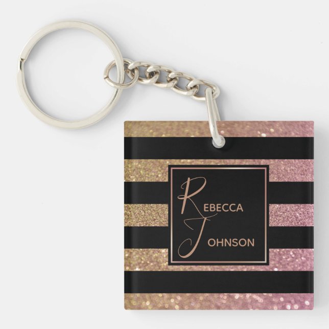 Llavero Bandas de Purpurina rosa dorado de lujo - Keychain (Frente)