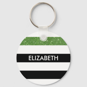 Llavero Bandas negras modernas FAUX Green Glitz y Name