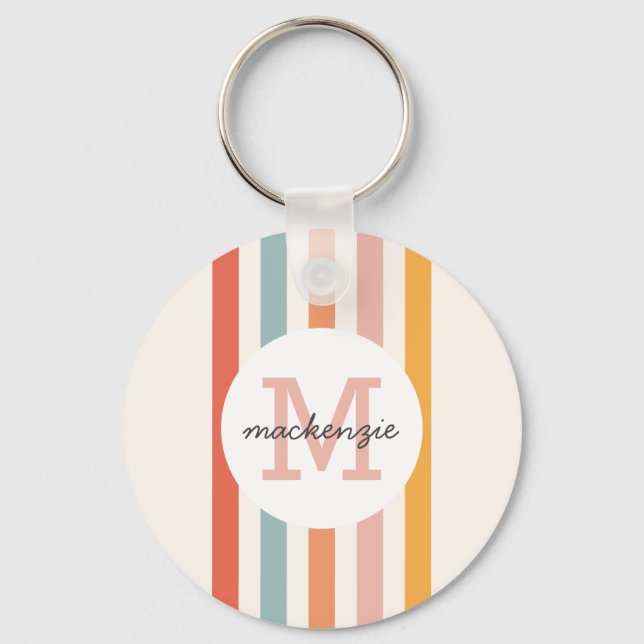Llavero Bandas retro-coloreadas monogramadas personalizada (Anverso)