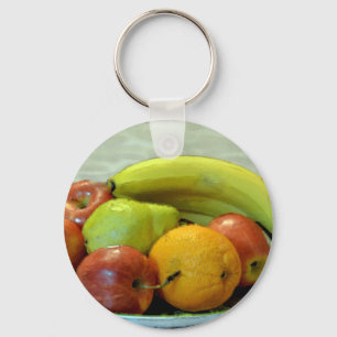Llavero Bandeja de frutas colorida, Naranja, manzana, pera