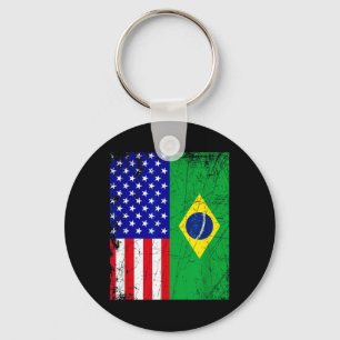 Llavero Bandera Americana Brasileña _ Mitad Brasil Mitad E