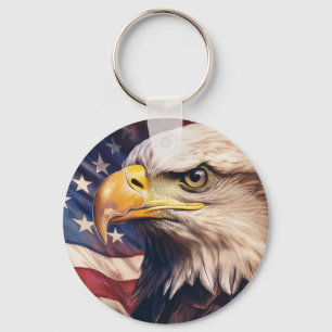 Llavero Bandera Americana con Cabeza de Águila Calva