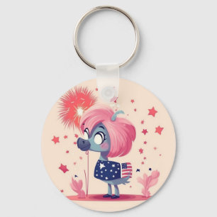 Llavero Bandera Americana con Flamingo Cartoon-69219