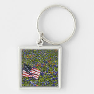 Llavero Bandera americana en campo de Blue Bonnets, 2