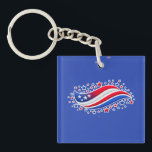 Llavero Bandera Americana Ondulada Patriótica con Estrella<br><div class="desc">Celebra el orgullo americano con este diseño patriótico audaz y llamativo que presenta una bandera roja, blanca y azul ondulada dinámica acentuada por estrellas dispersas para un poderoso sentido de movimiento y energía. Perfecto para el Día de la Independencia, el Día de los Caídos, el Día de los Veteranos o...</div>
