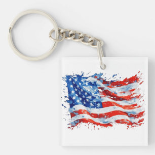 Llavero Bandera Americana USA Acuarela 4 de Julio
