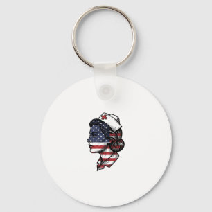 Llavero Bandera Americana Vintage Perfil de Enfermera Dise