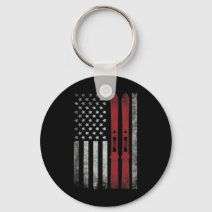 Llavero Bandera Americana Y Esquís. Deportes De Invierno D