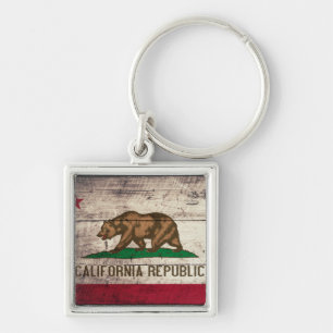 Llavero Bandera antigua de madera de California