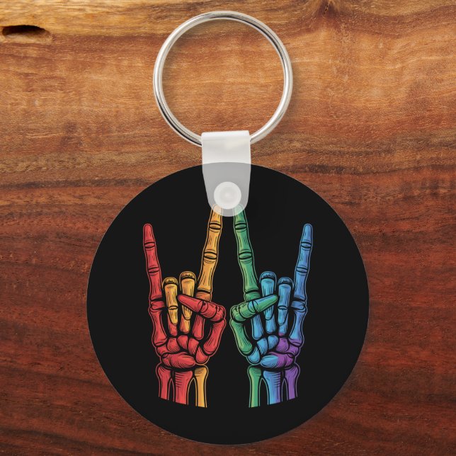 Llavero Bandera arcoiris de Skeleton Rock Hand LGBTQ Orgul (Anverso)