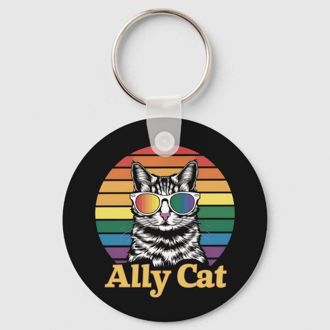 Llavero Bandera arcoiris LGBTQ de Ally Cat (Anverso)