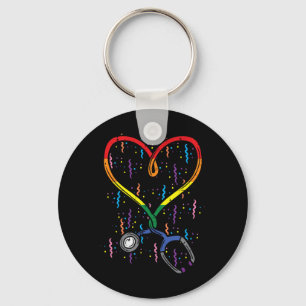 Llavero Bandera arcoiris Stethoscope Enfermera cardiaca Rn