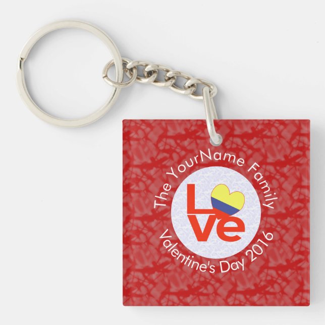 Llavero Bandera colombiana de AMOR rojo personalizada (Frente)