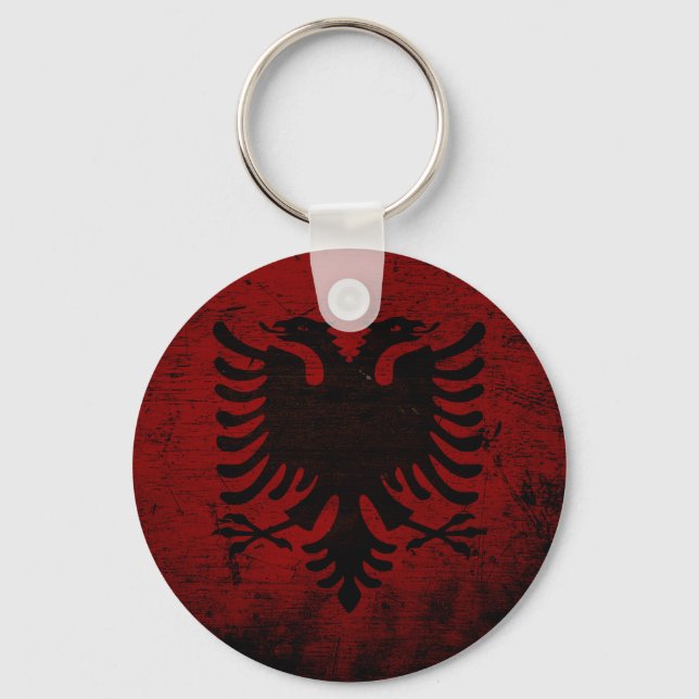 Llavero Bandera de Albania negra grunge (Anverso)