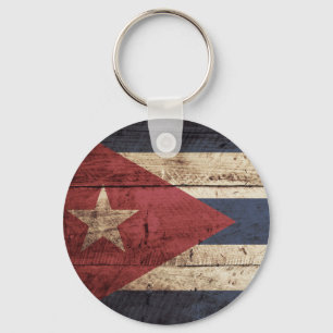 Llavero Bandera de Cuba en grano de madera viejo