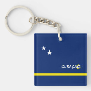 Llavero Bandera de Curazao con texto de personalizable
