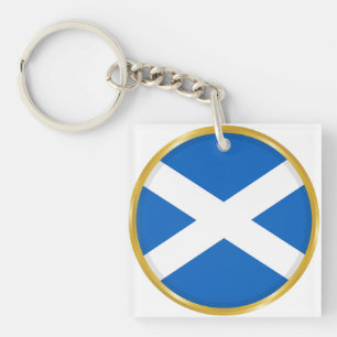 Llavero Bandera de Escocia en Círculo Dorado