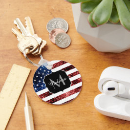 Llavero Bandera de Estados Unidos azul brillante purpurina