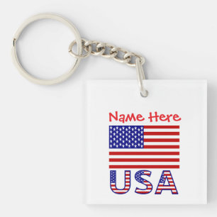 Llavero Bandera de Estados Unidos Cuadrado Personalizado R