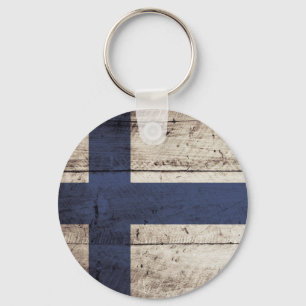 Llavero Bandera de Finlandia en antiguo grano de madera