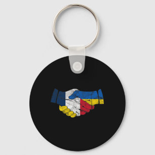 Llavero Bandera de Francia y Ucrania Apretón de manos de a