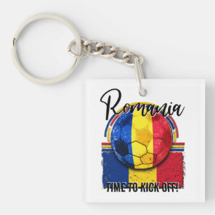 Llavero Bandera de fútbol de Rumania, bola de bandera retr