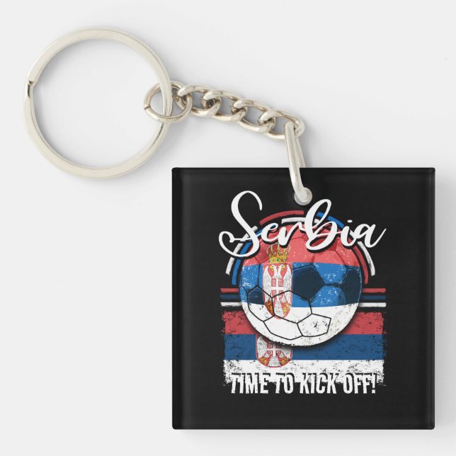 Llavero Bandera de fútbol de Serbia, bola de fútbol de épo (Frente)