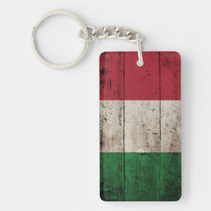 Llavero Bandera de Italia en antigua textura de madera