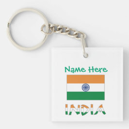 Llavero Bandera de la India Personalizada Cuadrado Acrílic