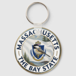 Llavero 🌊 Bandera de Massachusetts y carbonero cabecinegr