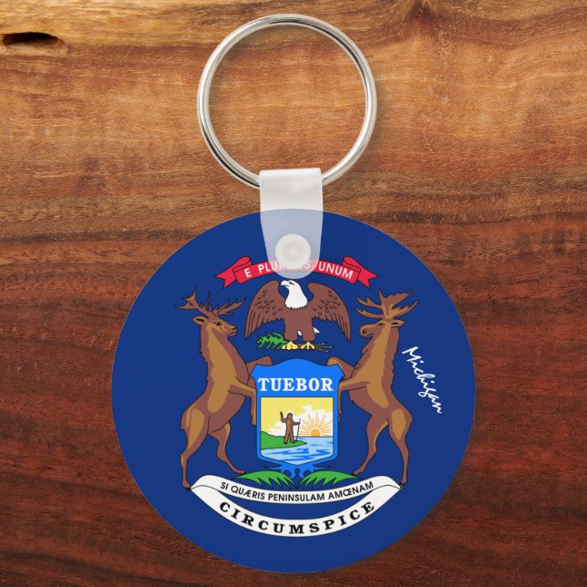 Llavero Bandera de Michigan y festividades en Michigan, pa (Anverso)