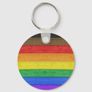 Llavero bandera de orgullo gay inclusiva de madera negra S