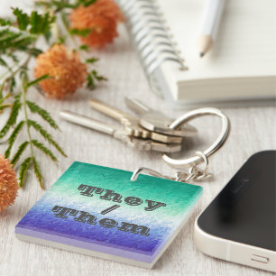 Llavero Bandera de Orgullo MLM Pronombre Personalizable Ho