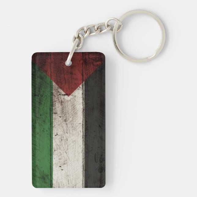 Llavero Bandera de Palestina en grano de madera viejo (Atrás)
