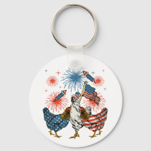 Llavero Bandera de Pollo USA Patriótica 4 de Julio Círculo