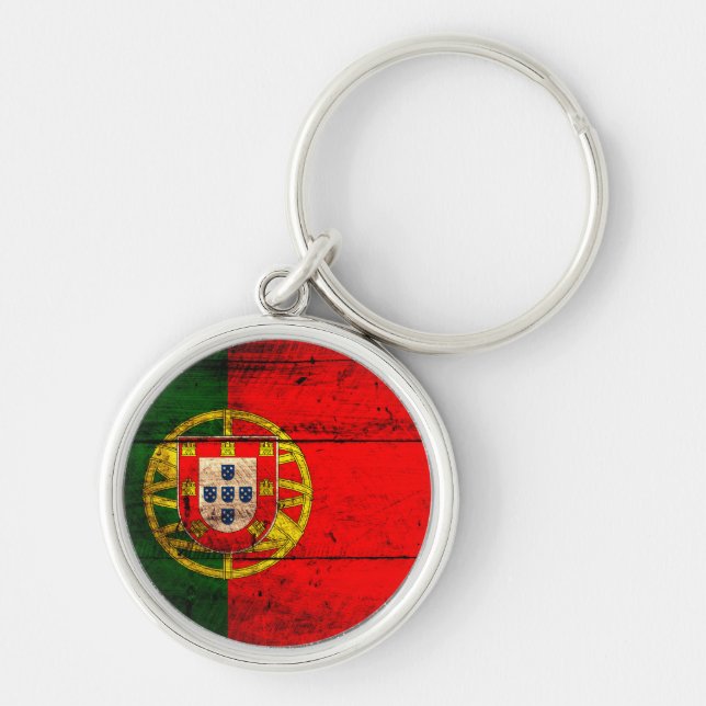 Llavero Bandera de Portugal de madera antigua (Frente)