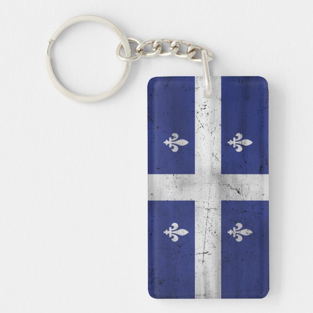 Llavero Bandera de Quebec estilo grunge erosionado (Frente)