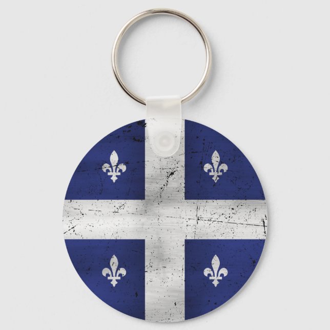 Llavero Bandera de Quebec estilo grunge erosionado (Anverso)