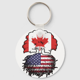 Llavero Bandera de raíces de árbol de Canadá estadounidens