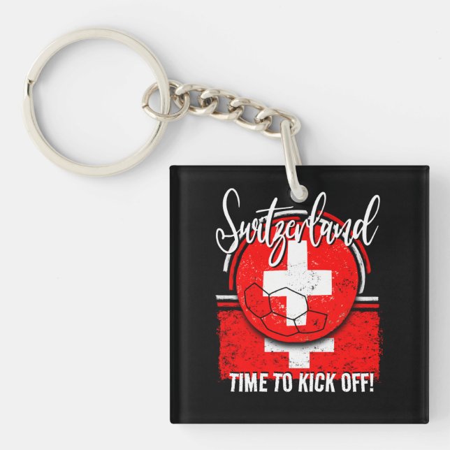 Llavero Bandera de Suiza del fútbol, fútbol suizo retro (Frente)