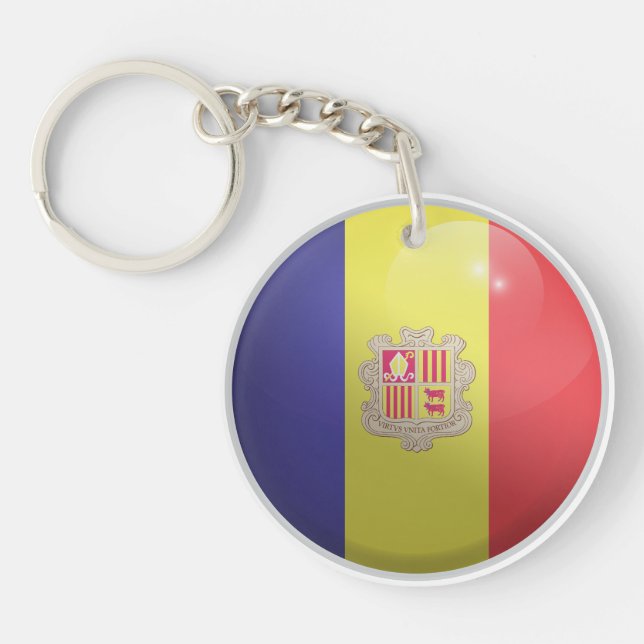 Llavero Bandera del Círculo Glossy de Andorra (Frente)