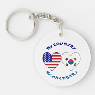 Llavero Bandera del corazón de Corea del Sur EE. UU. Patri