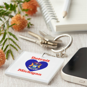 Llavero Bandera del Corazón de Detroit Michigan