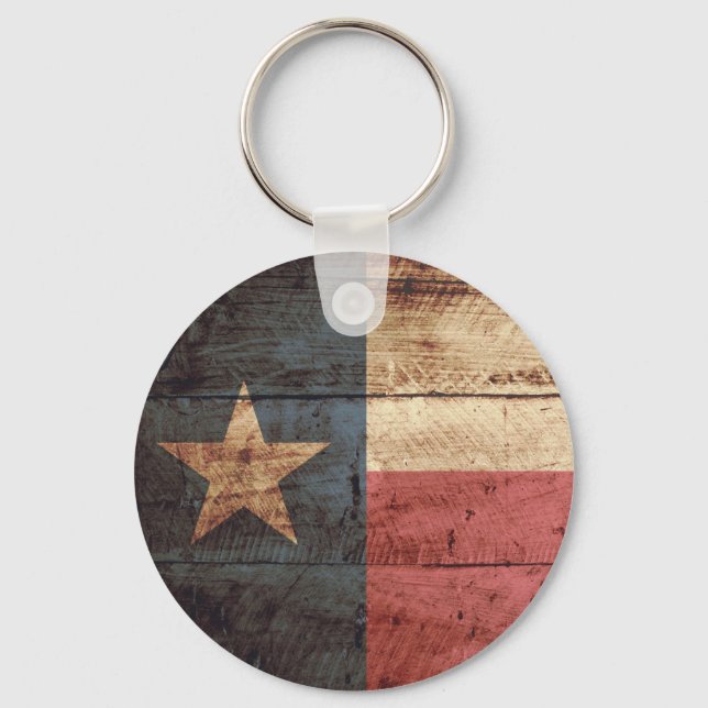 Llavero Bandera del Estado de Texas sobre grano de madera  (Anverso)
