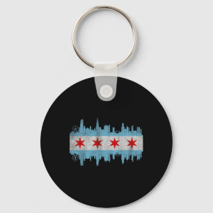 Llavero Bandera del horizonte de la ciudad de Chicago - D
