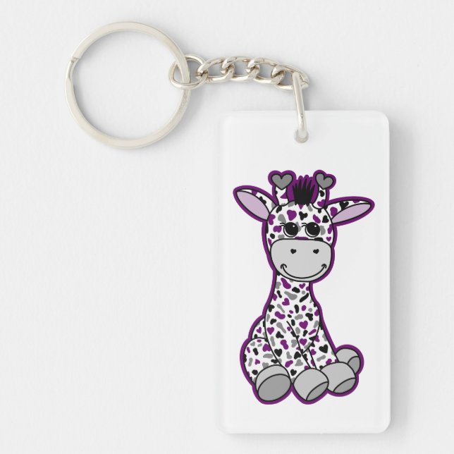 Llavero Bandera del Orgullo de Ace Cute Giraffe Gris Morad (Frente)